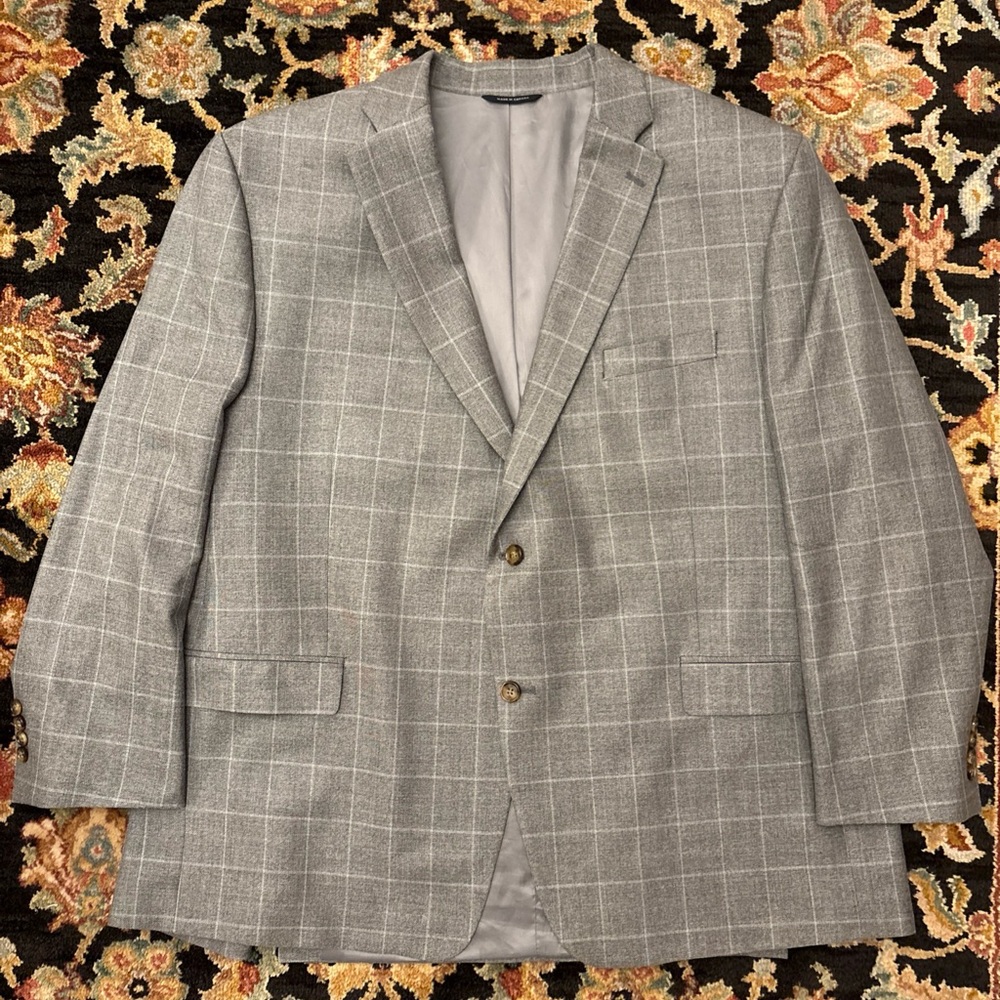 Ralph Lauren Gray Windowpane Plaid Wool and Silk Men's Blazer 50R